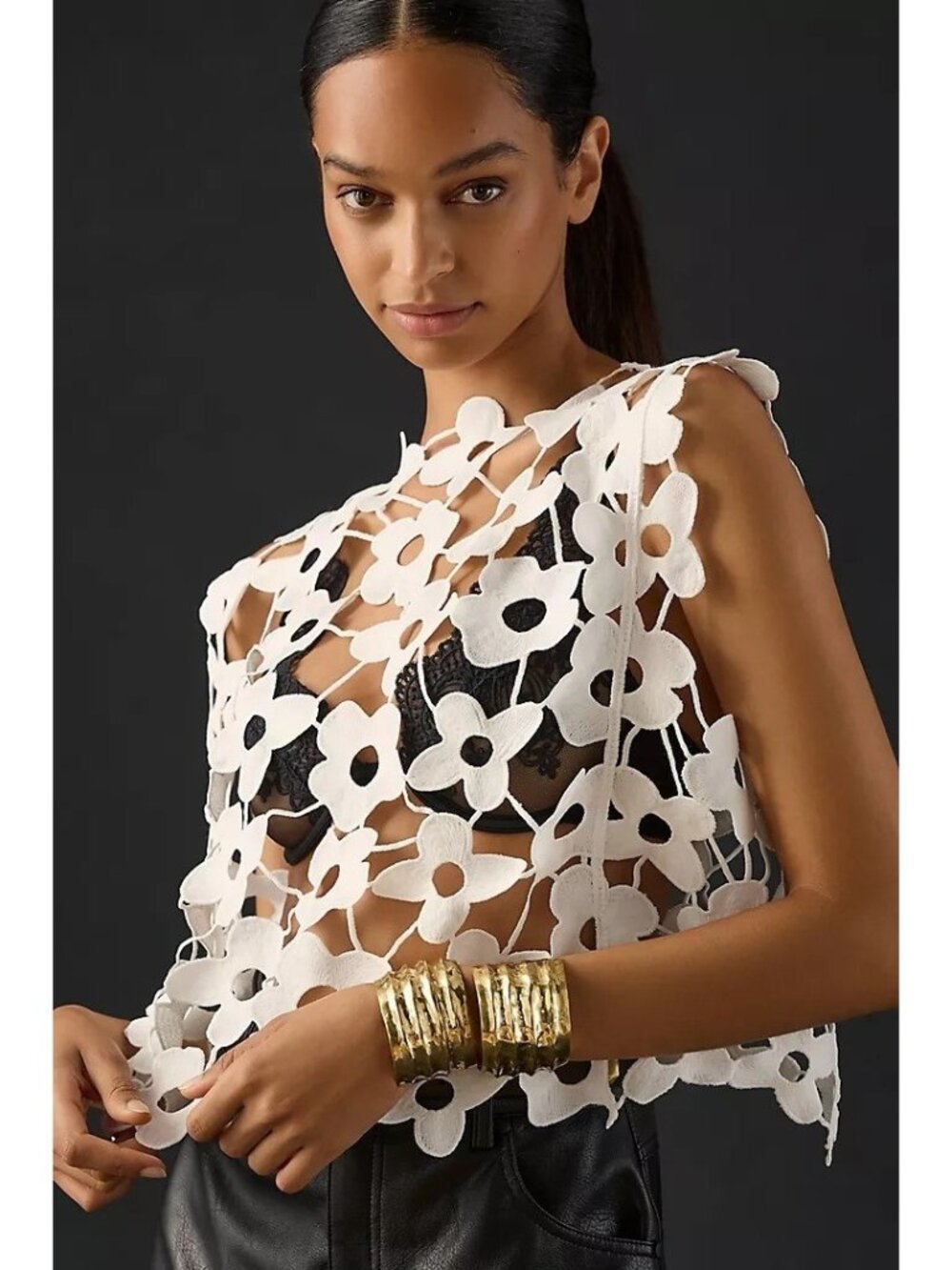 Maeve One Size Floral Lace Vest White Boho Summer Festival NEW